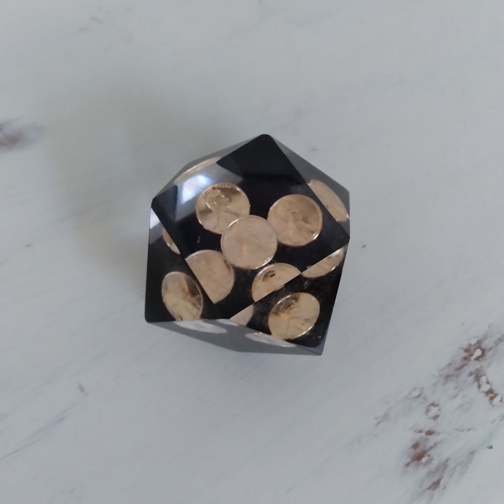 Vintage floating pennies resin  paperweight